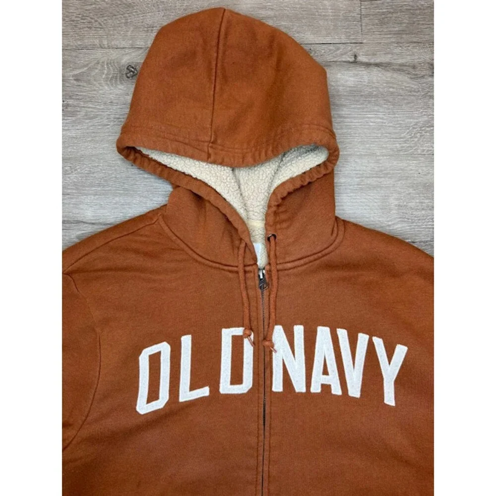 Brown Sherpa Lined Zip Hoodie Fleece Sweatshirt Mens XL Cozy